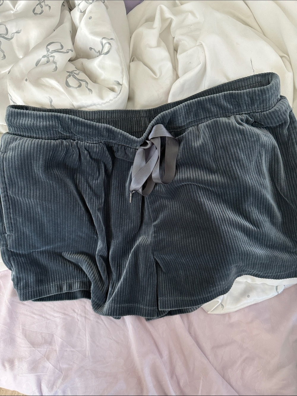 Soft Ribbed Drawstring Sleep Shorts - Charcoal